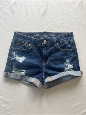 American Eagle Outfitters Blue Distressed Next Level Stretch Shortie